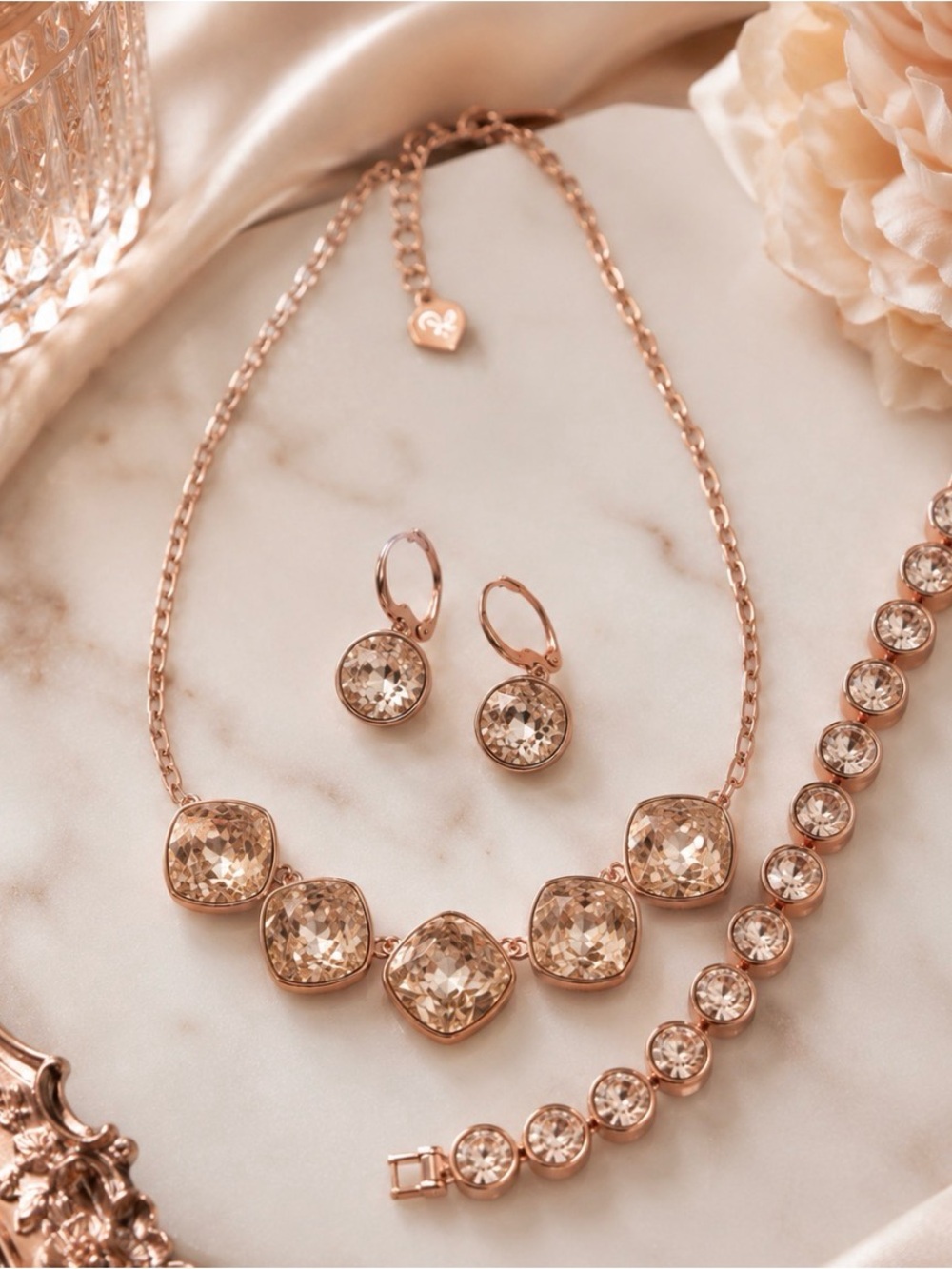 Touchstone by Swarovski 3-Pc Set - Champagne Crystal & Rose Gold